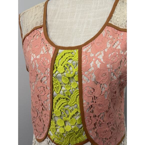 NEW Anthropologie Champagne & Strawberry Cream Pink Lace Blouse M Shabby Chic - Picture 2 of 3